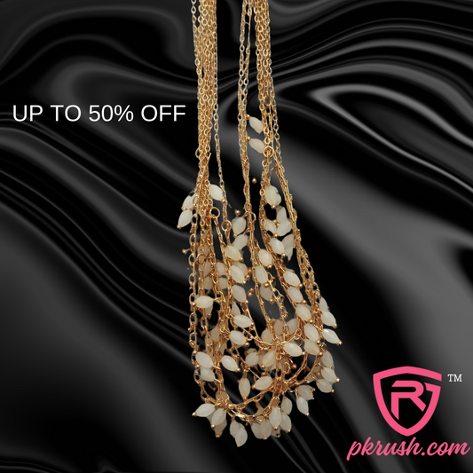 Golden Necklace with Pearl White Diamond style Stones for Women Fashion - PK RUSH
