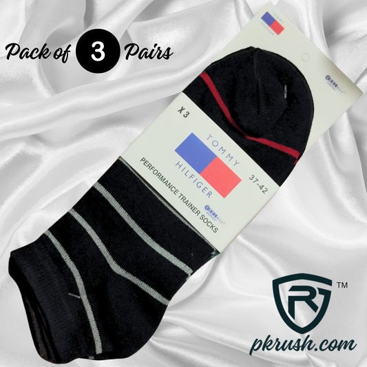 Pack of 3 Pairs Men's Ankle Socks with Lining Style - PK RUSH